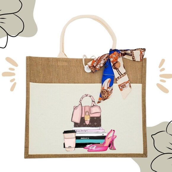 Custom Canvas Tote Bag, Large Size - Fashion Theme #8 - Cream Tote - Picture 1 of 15